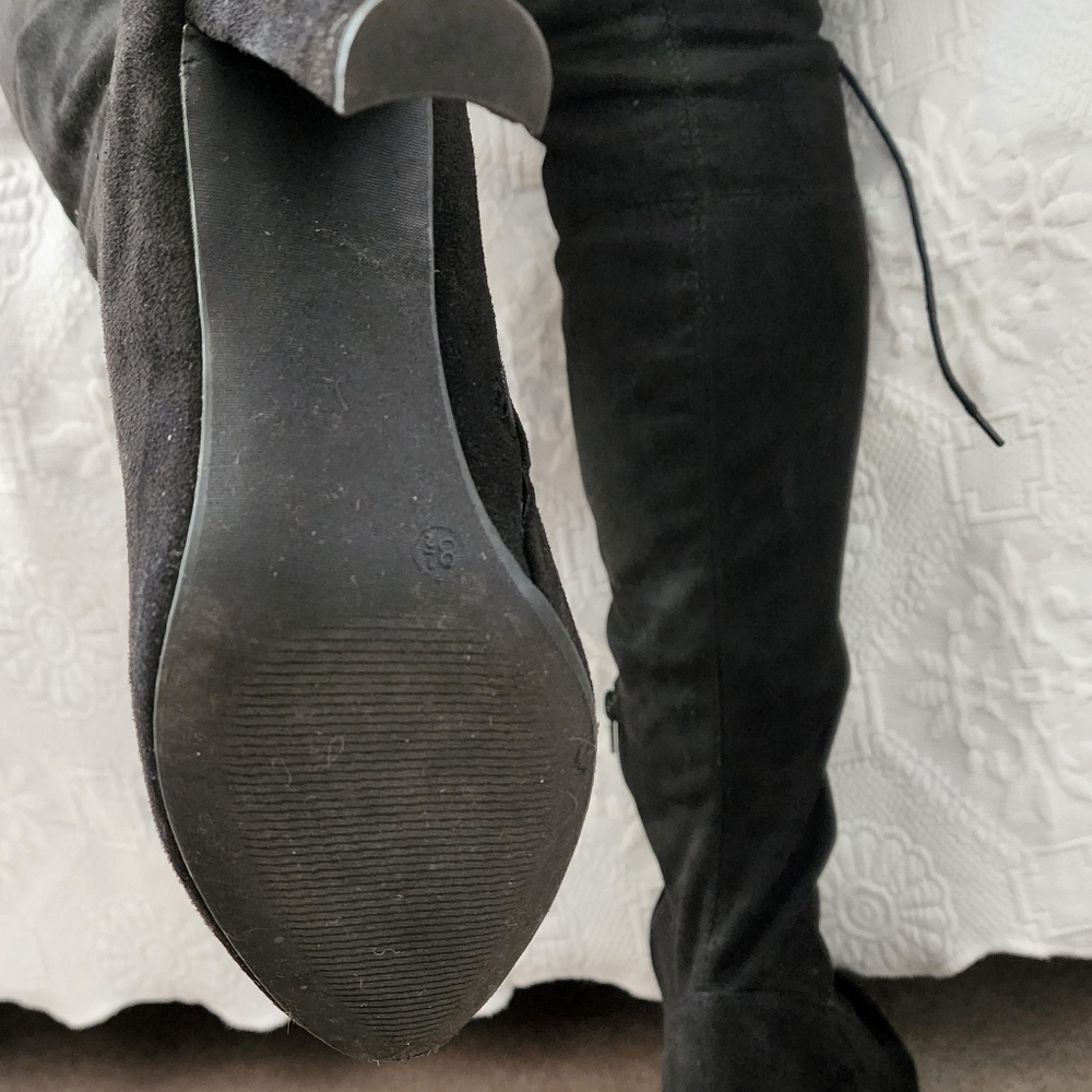 SHEIN Black Faux Suede Over The Knee High Adjustable Tie Lace Up Boots Sz. 8 1/2 - Picture 7 of 7